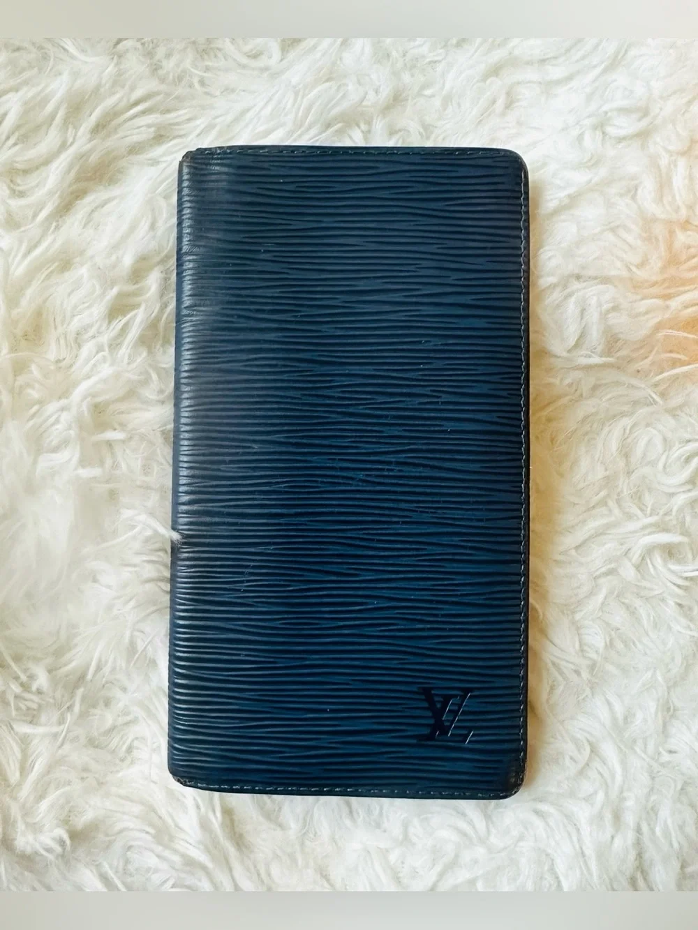 Louis Vuitton Blue Epi Leather Long Wallet with Embossed LV
